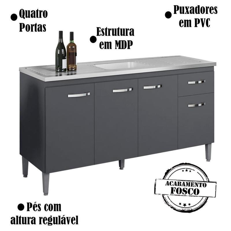Bibiy. GABRIELLE ALL IN ONE GRAY グレー Balcao Para Pia 145 Cm 4 Portas Gabriela Cinza Reajl Cinza - REALJ